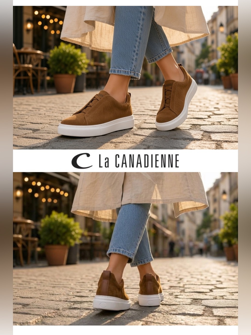 La Canadienne Brown Suede Slip-On Sneakers Italian Made Casual Luxe, Size 36